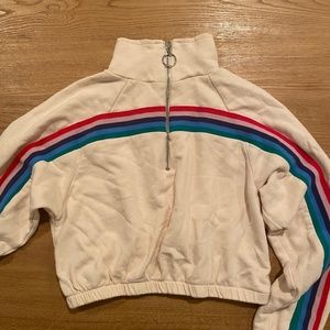 L.A. Hearts Cropped Quarter Zip Sweatshirt with Rainbow Stripe